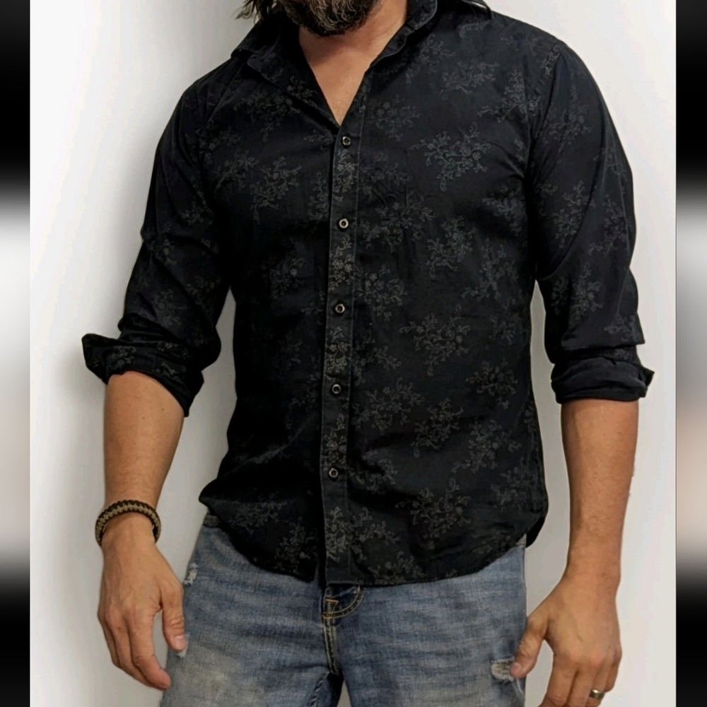 Vintage Y2K Le Chateau Chateauworks Men's Black Floral Shirt Size M